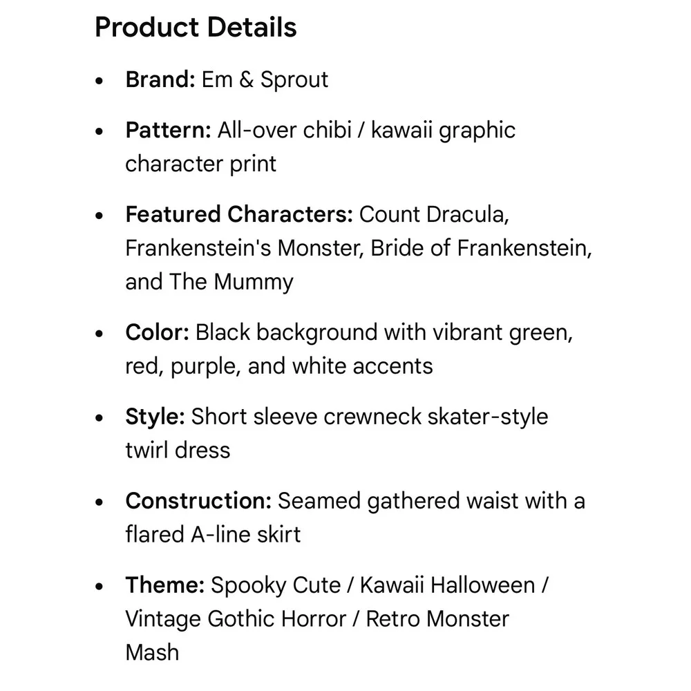 Em and Sprout Girls 10 12 Monster Print Black Skater Dress Halloween Kawaii